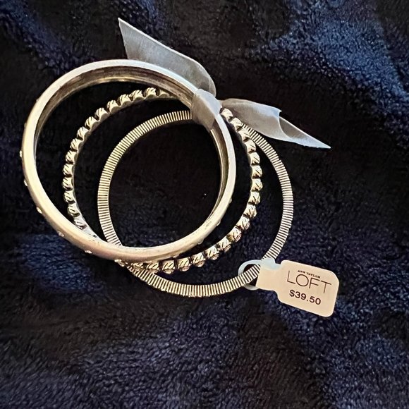 Loft - 3 Piece Silver Bangle Set with Rhinestones - Picture 3 of 3
